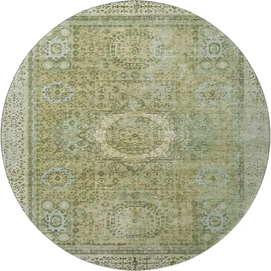 8' Sage And Gray Oriental Washable Round Rug With UV Protection Photo 3