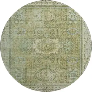 Photo of 8' Sage And Gray Oriental Washable Round Rug With UV Protection