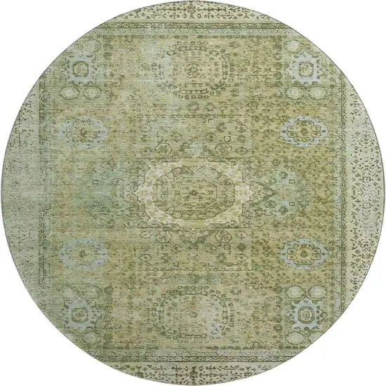 8' Sage And Gray Oriental Washable Round Rug With UV Protection Photo 1