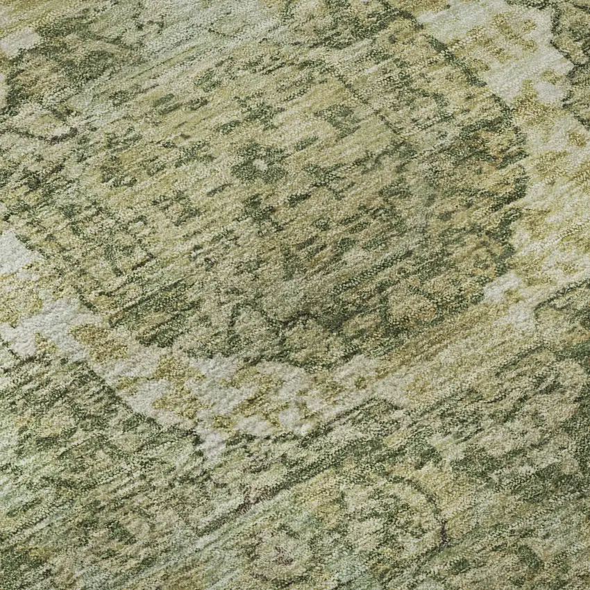 8' Sage And Gray Oriental Washable Round Rug With UV Protection Photo 8