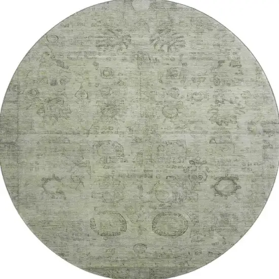 8' Sage And Gray Oriental Washable Round Rug With UV Protection Photo 3