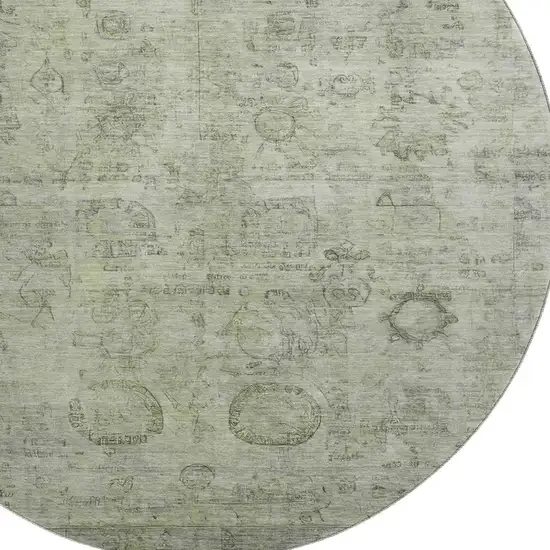 8' Sage And Gray Oriental Washable Round Rug With UV Protection Photo 2
