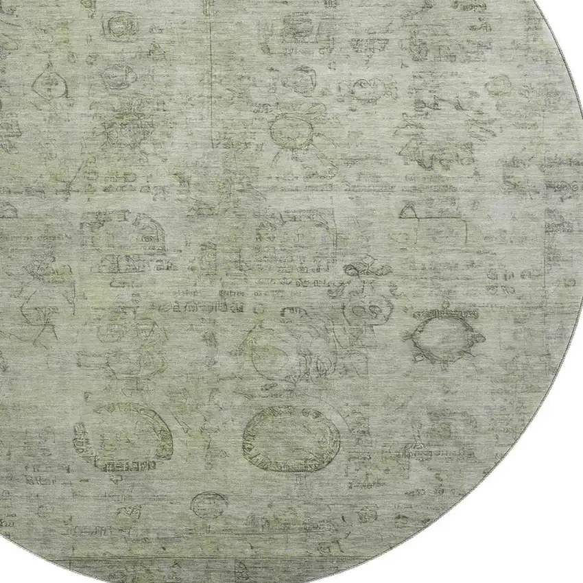 8' Sage And Gray Oriental Washable Round Rug With UV Protection Photo 2