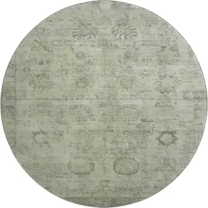 Photo of 8' Sage And Gray Oriental Washable Round Rug With UV Protection