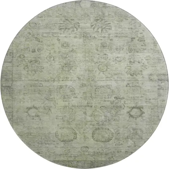 8' Sage And Gray Oriental Washable Round Rug With UV Protection Photo 1