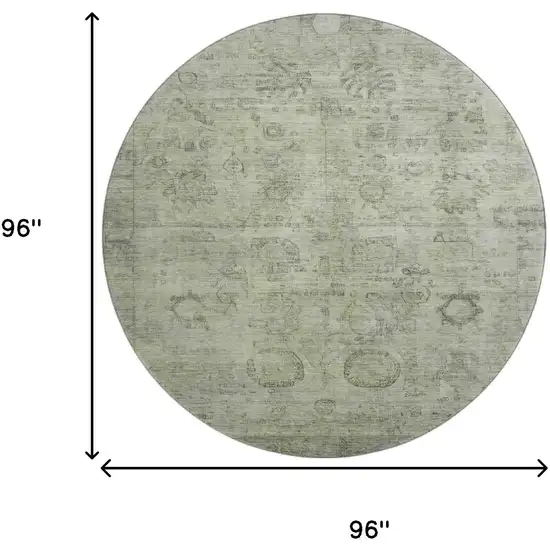 8' Sage And Gray Oriental Washable Round Rug With UV Protection Photo 9