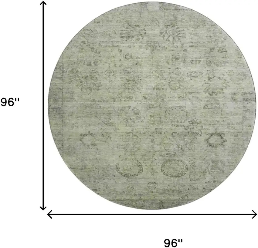 8' Sage And Gray Oriental Washable Round Rug With UV Protection Photo 9