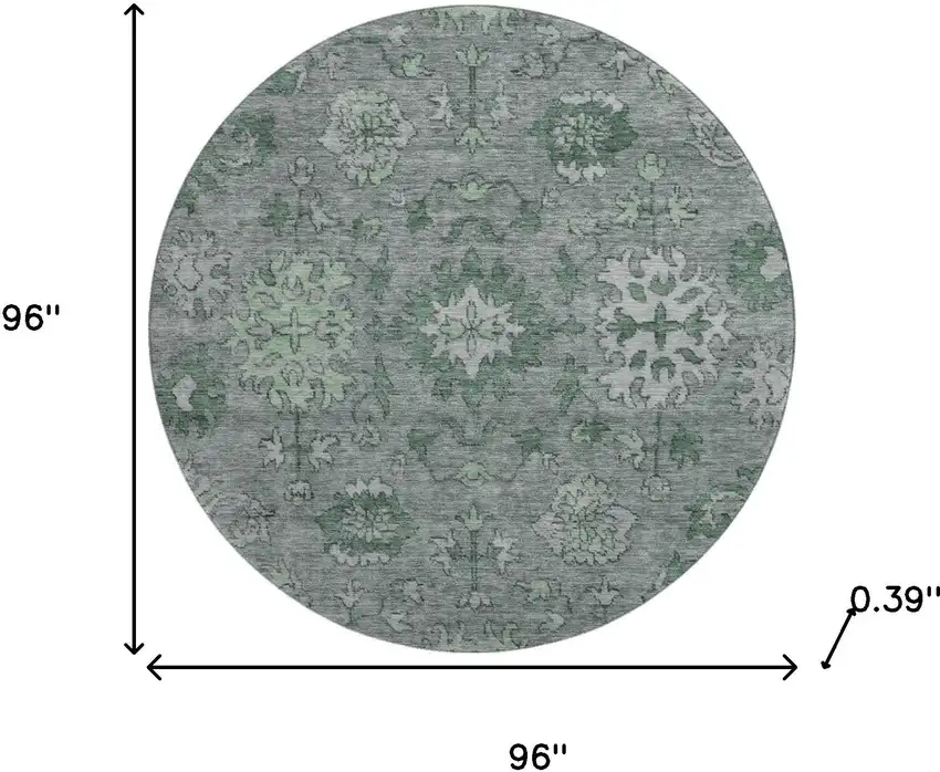 8' Sage And Gray Oriental Washable Round Rug With UV Protection Photo 8