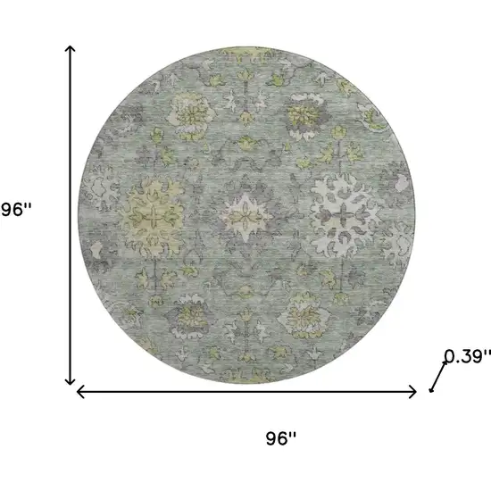 8' Sage And Gray Oriental Washable Round Rug With UV Protection Photo 8