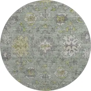 Photo of 8' Sage And Gray Oriental Washable Round Rug With UV Protection