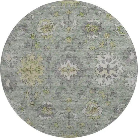 8' Sage And Gray Oriental Washable Round Rug With UV Protection Photo 1