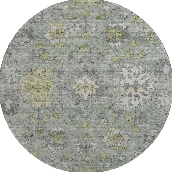 8' Sage And Gray Oriental Washable Round Rug With UV Protection Photo 4