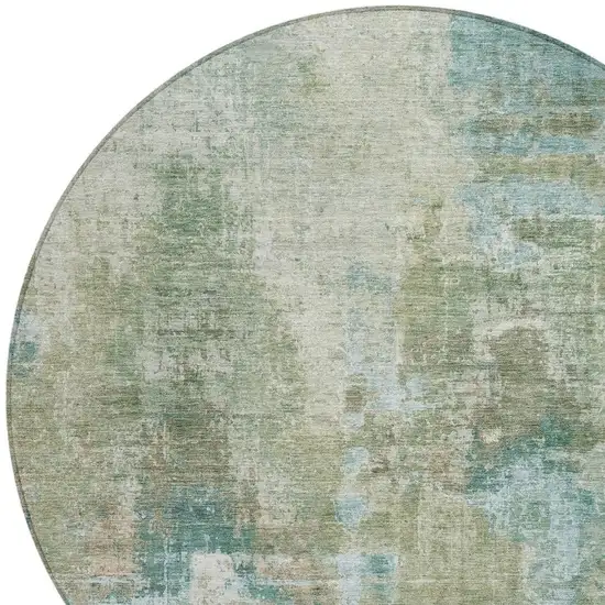 8' Sage And Gray Round Abstract Washable Indoor Outdoor Area Rug Photo 7