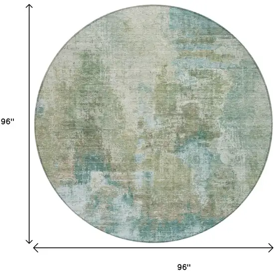 8' Sage And Gray Round Abstract Washable Indoor Outdoor Area Rug Photo 3