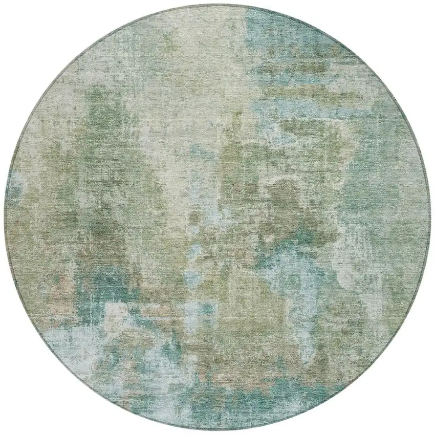 8' Sage And Gray Round Abstract Washable Indoor Outdoor Area Rug Photo 4