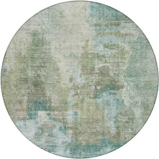 8' Sage And Gray Round Abstract Washable Indoor Outdoor Area Rug Photo 2