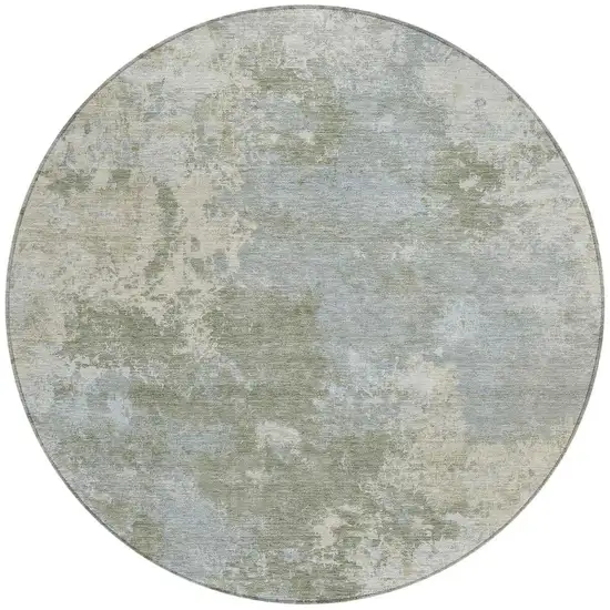 8' Sage And Gray Round Abstract Washable Indoor Outdoor Area Rug Photo 3