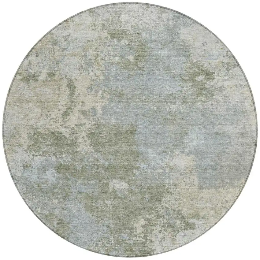 8' Sage And Gray Round Abstract Washable Indoor Outdoor Area Rug Photo 3