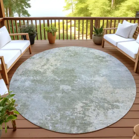 8' Sage And Gray Round Abstract Washable Indoor Outdoor Area Rug Photo 4