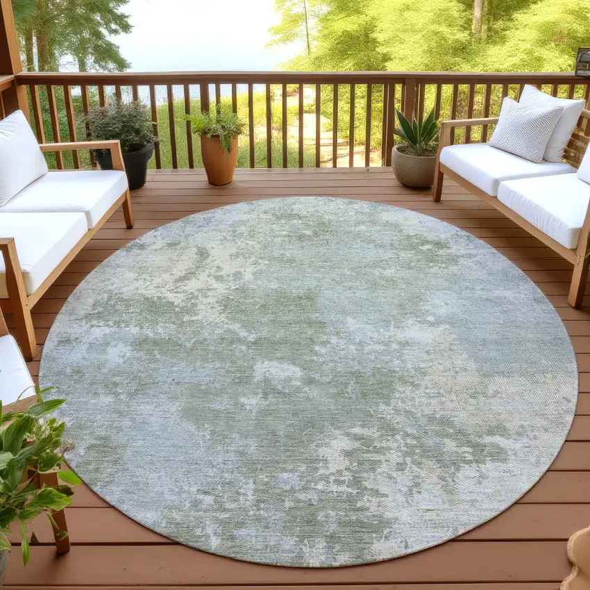 8' Sage And Gray Round Abstract Washable Indoor Outdoor Area Rug Photo 4