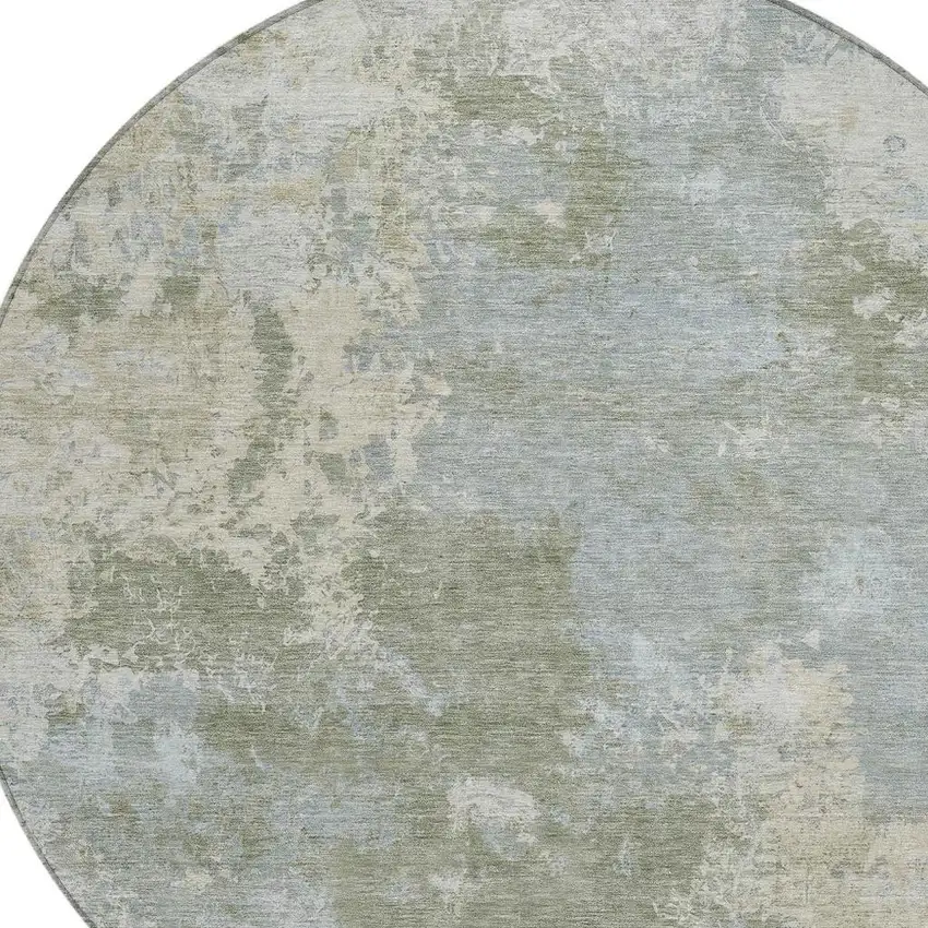 8' Sage And Gray Round Abstract Washable Indoor Outdoor Area Rug Photo 2