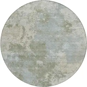 Photo of 8' Sage And Gray Round Abstract Washable Indoor Outdoor Area Rug