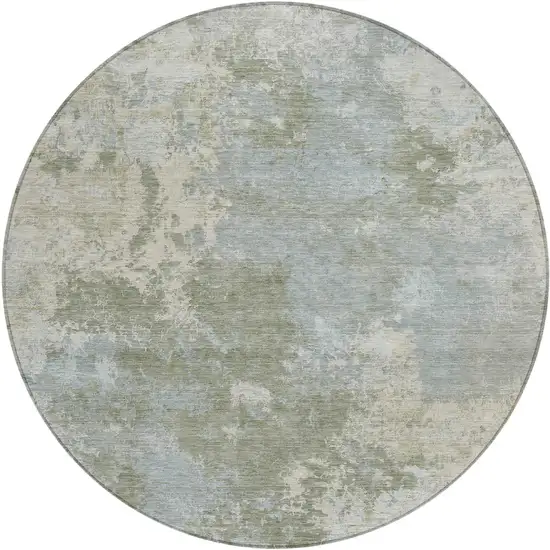 8' Sage And Gray Round Abstract Washable Indoor Outdoor Area Rug Photo 1