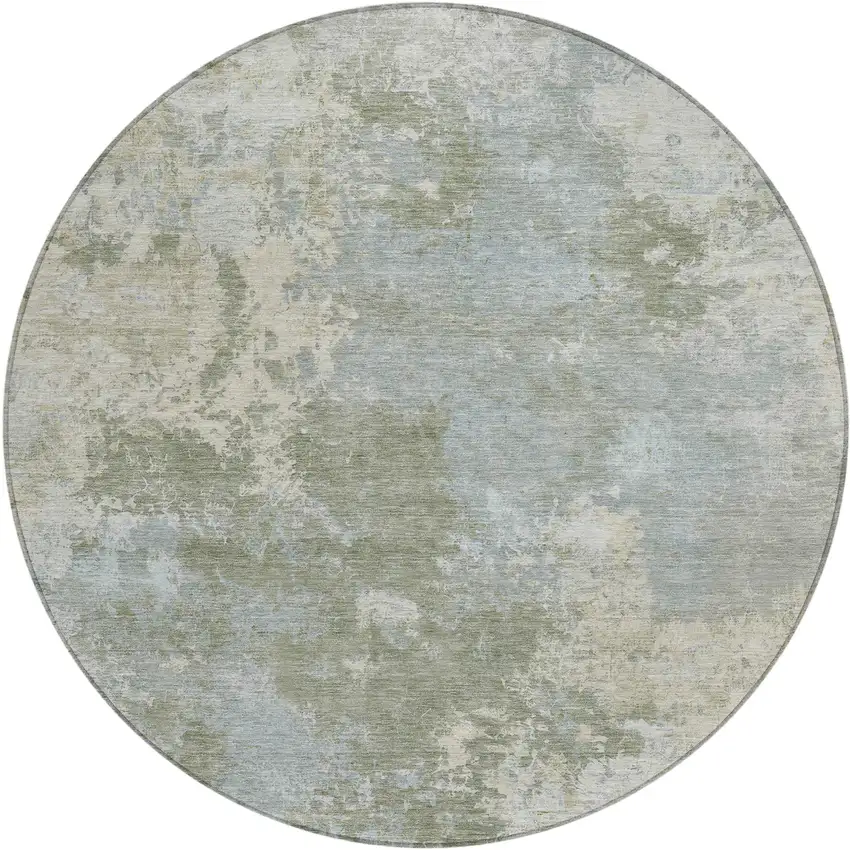 8' Sage And Gray Round Abstract Washable Indoor Outdoor Area Rug Photo 1