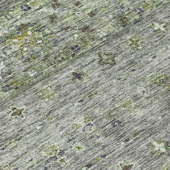 8' Sage And Gray Round Floral Washable Indoor Outdoor Area Rug Photo 8