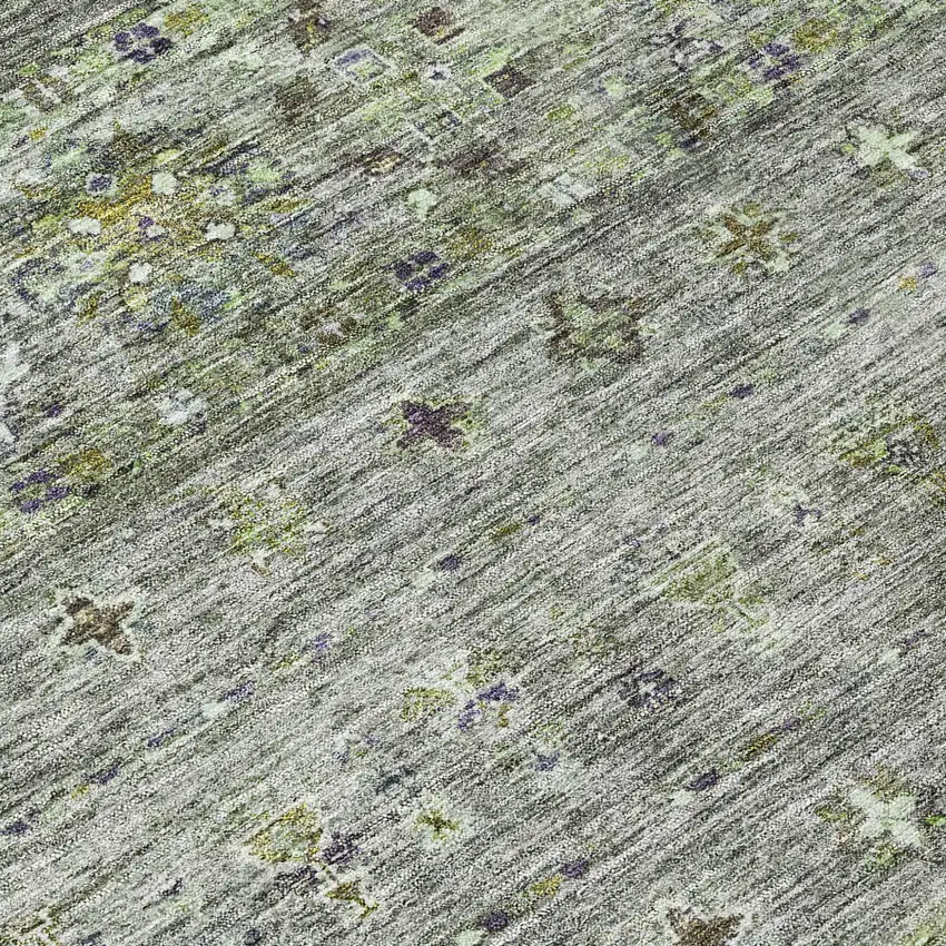 8' Sage And Gray Round Floral Washable Indoor Outdoor Area Rug Photo 8