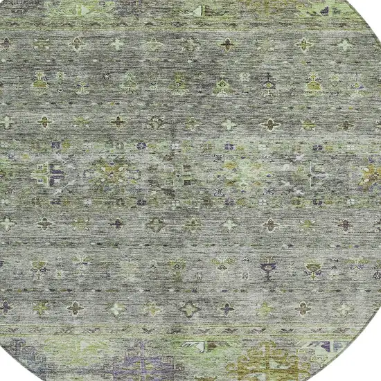 8' Sage And Gray Round Floral Washable Indoor Outdoor Area Rug Photo 4