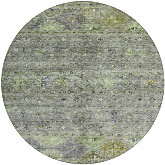 8' Sage And Gray Round Floral Washable Indoor Outdoor Area Rug Photo 2