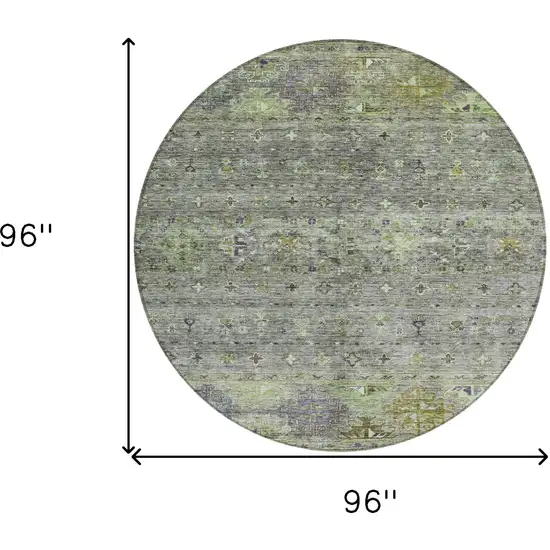 8' Sage And Gray Round Floral Washable Indoor Outdoor Area Rug Photo 3