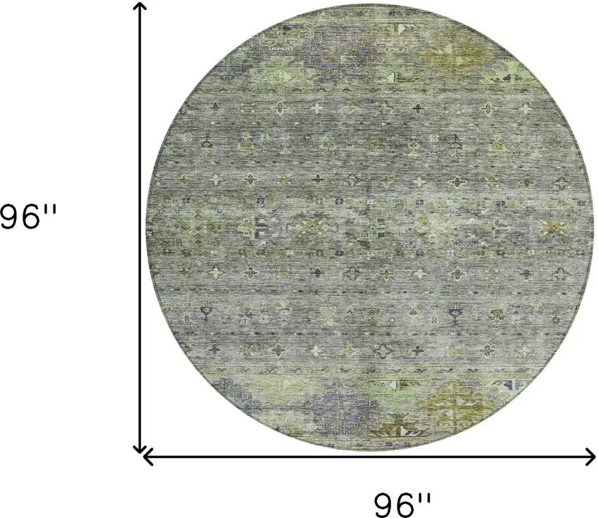8' Sage And Gray Round Floral Washable Indoor Outdoor Area Rug Photo 3