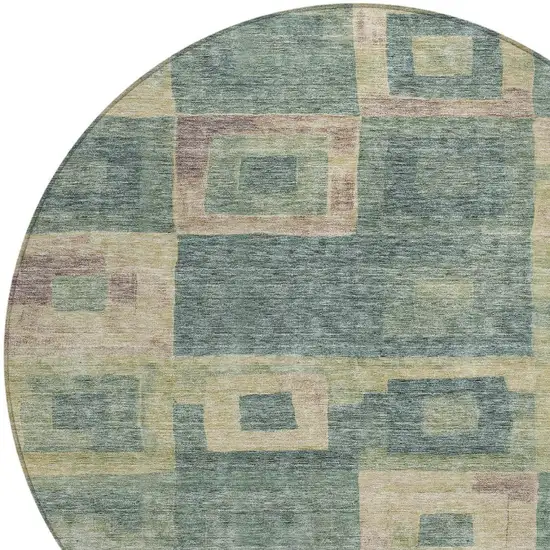 8' Sage And Gray Round Geometric Washable Indoor Outdoor Area Rug Photo 5