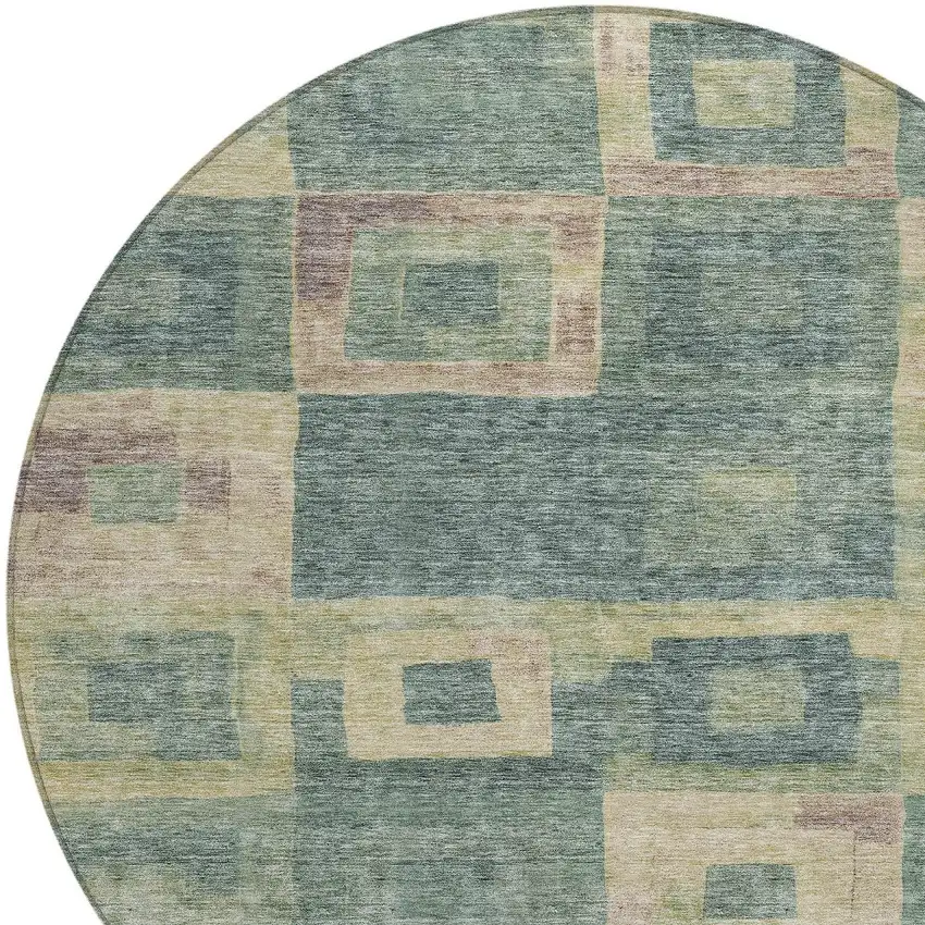 8' Sage And Gray Round Geometric Washable Indoor Outdoor Area Rug Photo 5