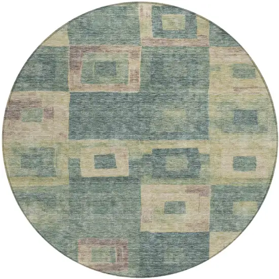 8' Sage And Gray Round Geometric Washable Indoor Outdoor Area Rug Photo 2
