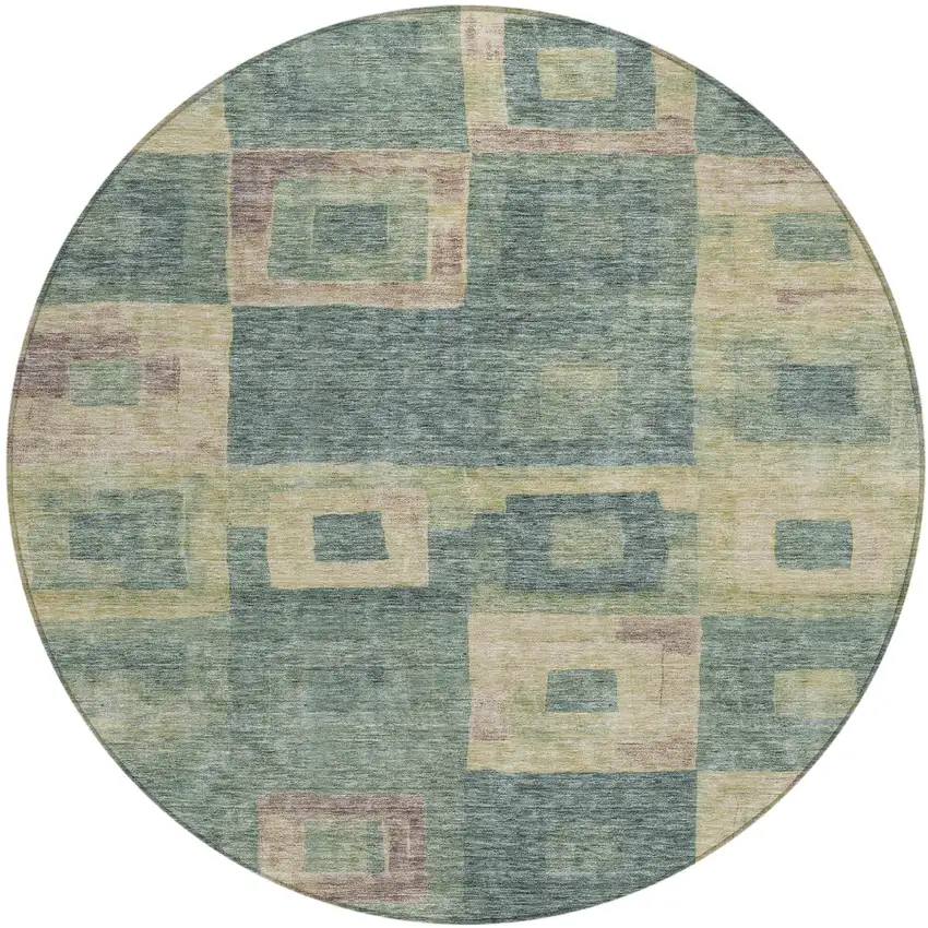 8' Sage And Gray Round Geometric Washable Indoor Outdoor Area Rug Photo 2