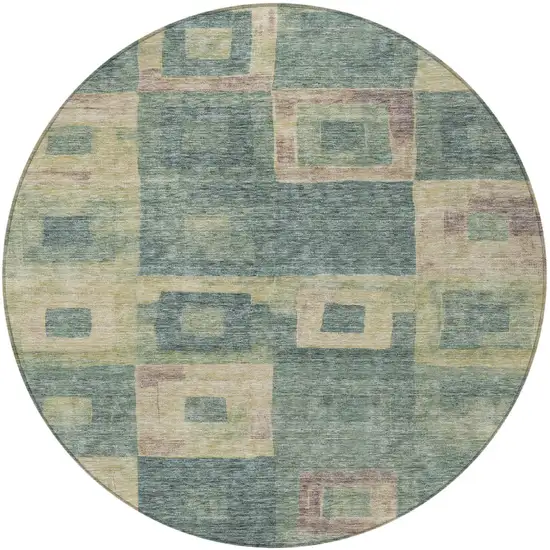 8' Sage And Gray Round Geometric Washable Indoor Outdoor Area Rug Photo 6