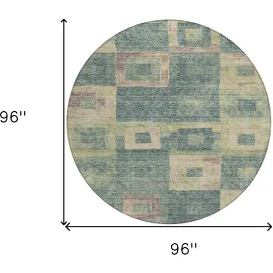 8' Sage And Gray Round Geometric Washable Indoor Outdoor Area Rug Photo 9