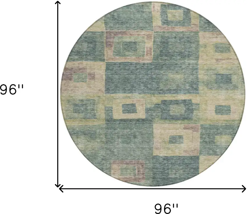 8' Sage And Gray Round Geometric Washable Indoor Outdoor Area Rug Photo 9