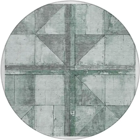 8' Sage And Gray Round Geometric Washable Indoor Outdoor Area Rug Photo 1