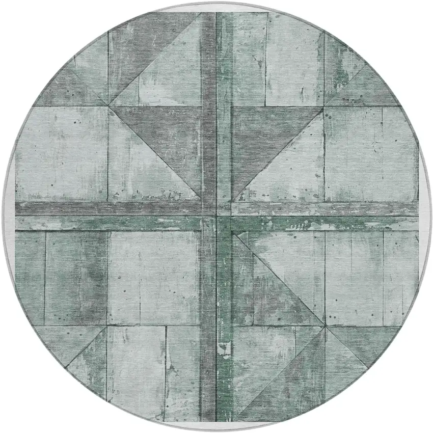 8' Sage And Gray Round Geometric Washable Indoor Outdoor Area Rug Photo 1