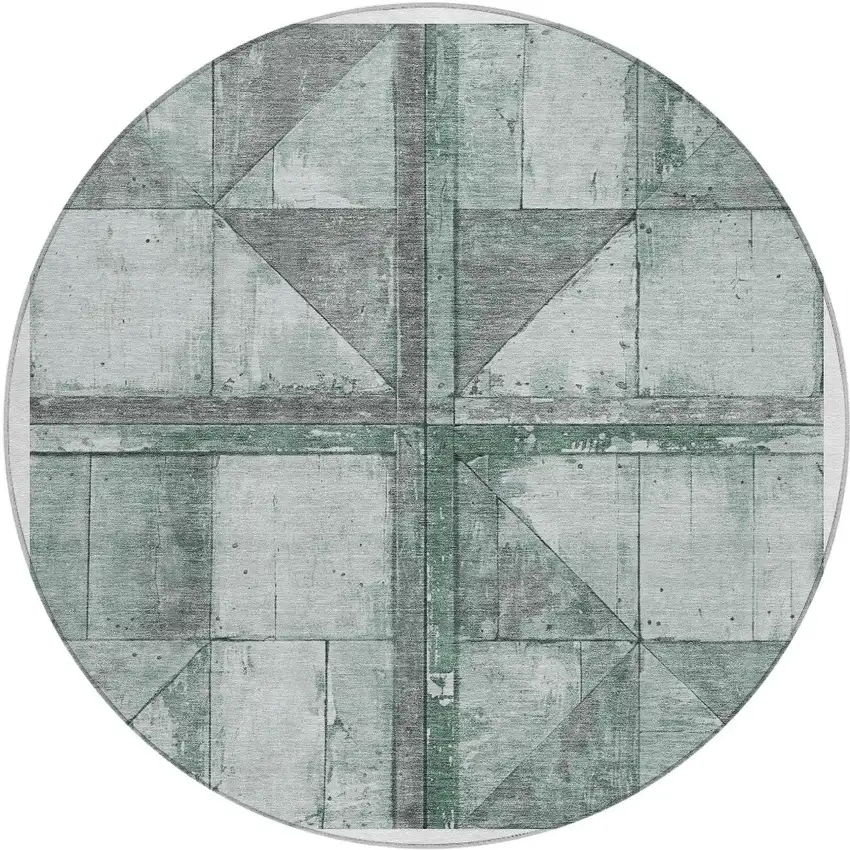 8' Sage And Gray Round Geometric Washable Indoor Outdoor Area Rug Photo 3