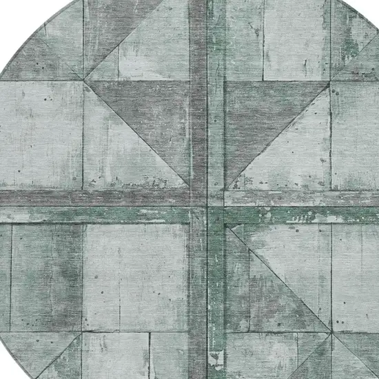 8' Sage And Gray Round Geometric Washable Indoor Outdoor Area Rug Photo 8