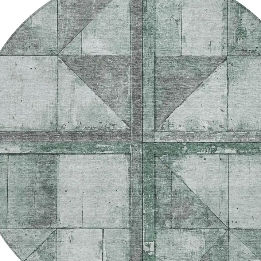 8' Sage And Gray Round Geometric Washable Indoor Outdoor Area Rug Photo 8