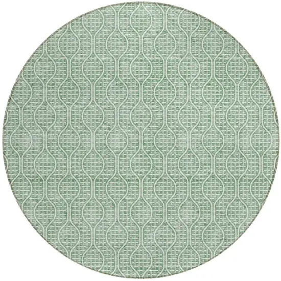 8' Sage And Gray Round Geometric Washable Indoor Outdoor Area Rug Photo 4