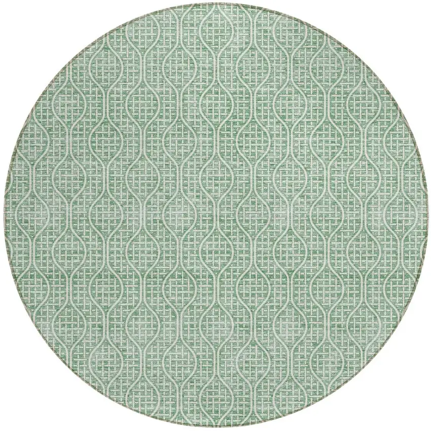 8' Sage And Gray Round Geometric Washable Indoor Outdoor Area Rug Photo 4