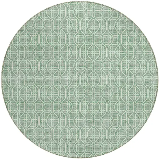 8' Sage And Gray Round Geometric Washable Indoor Outdoor Area Rug Photo 2