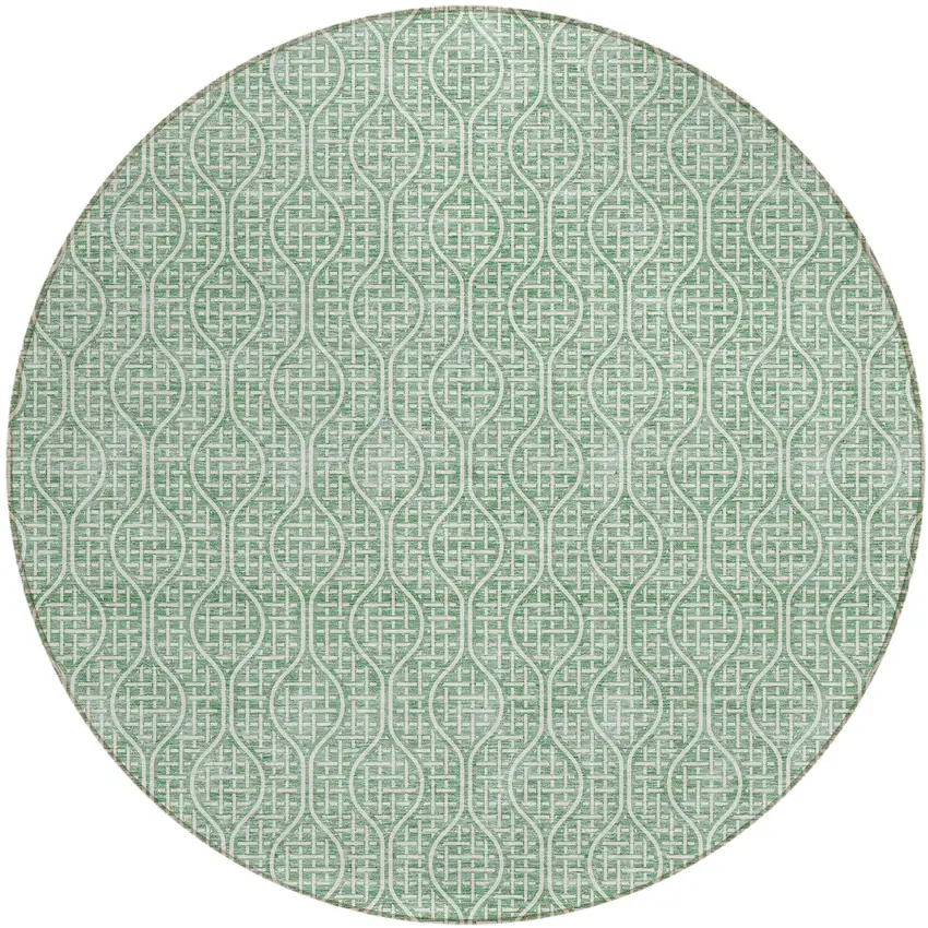8' Sage And Gray Round Geometric Washable Indoor Outdoor Area Rug Photo 2